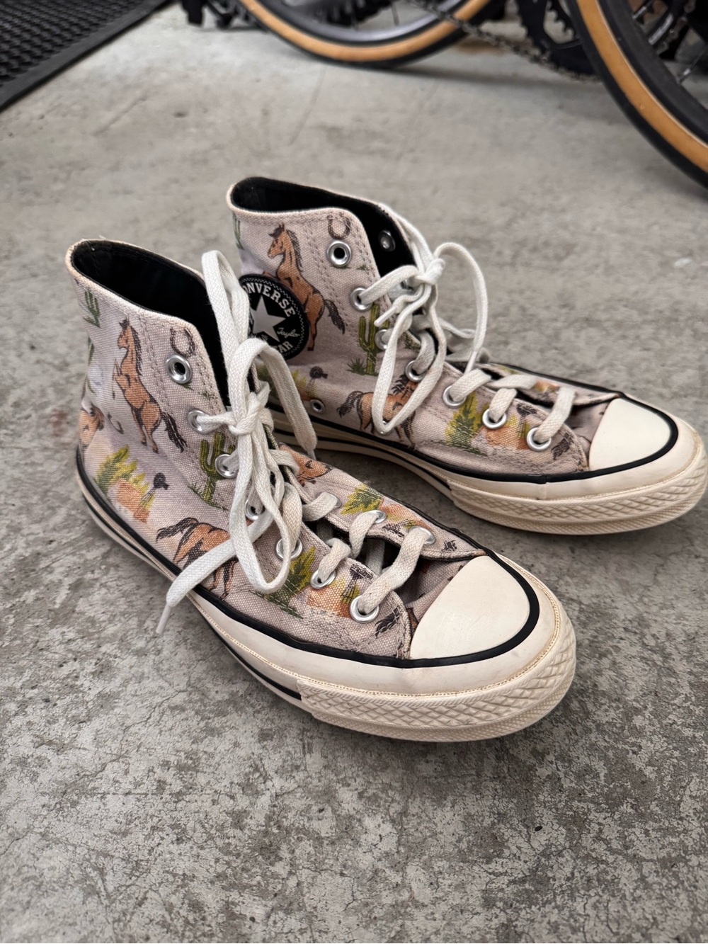 Converse High Top Sneakers in Beige with Horse Print